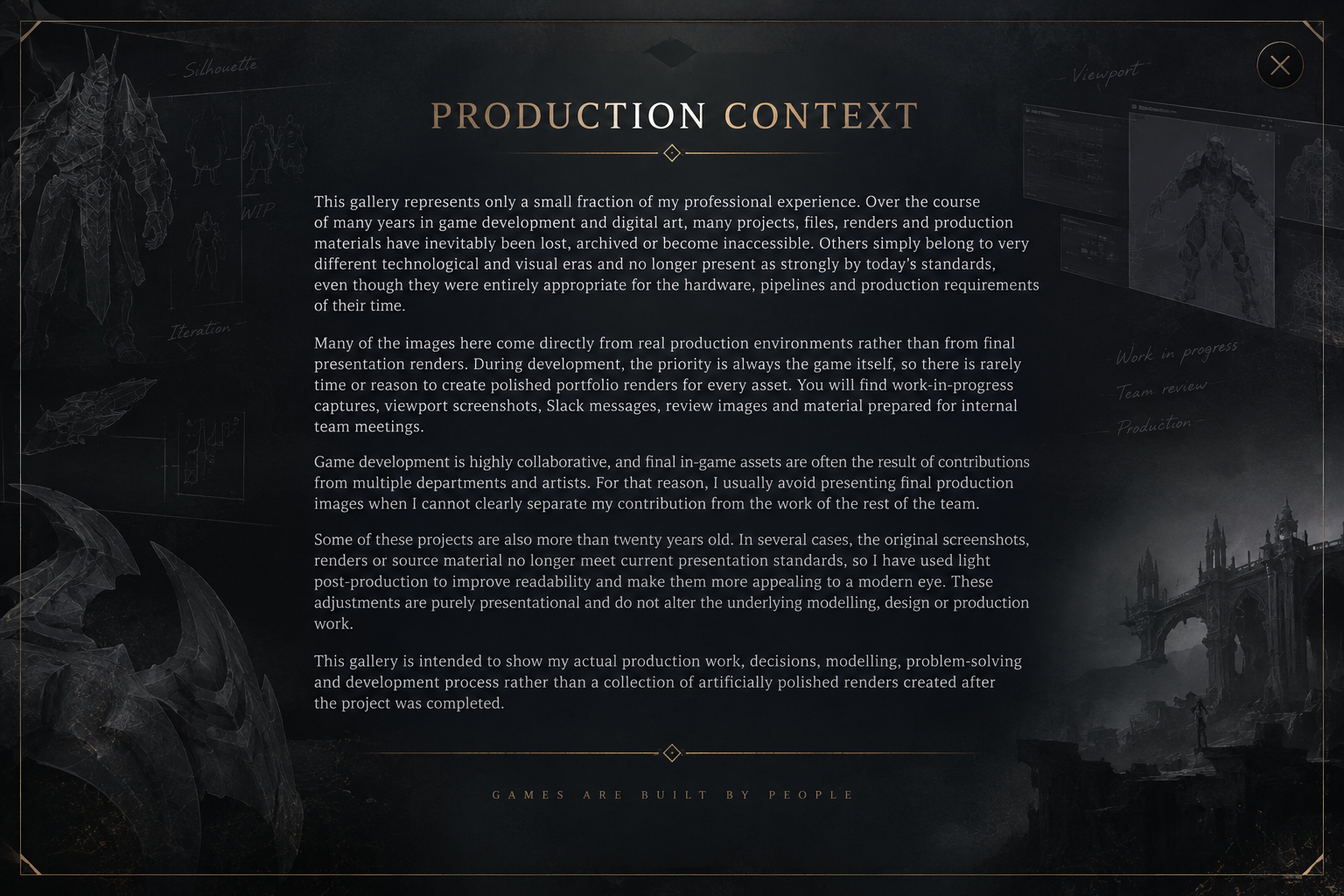 Production context: explanation of the gallery and production work